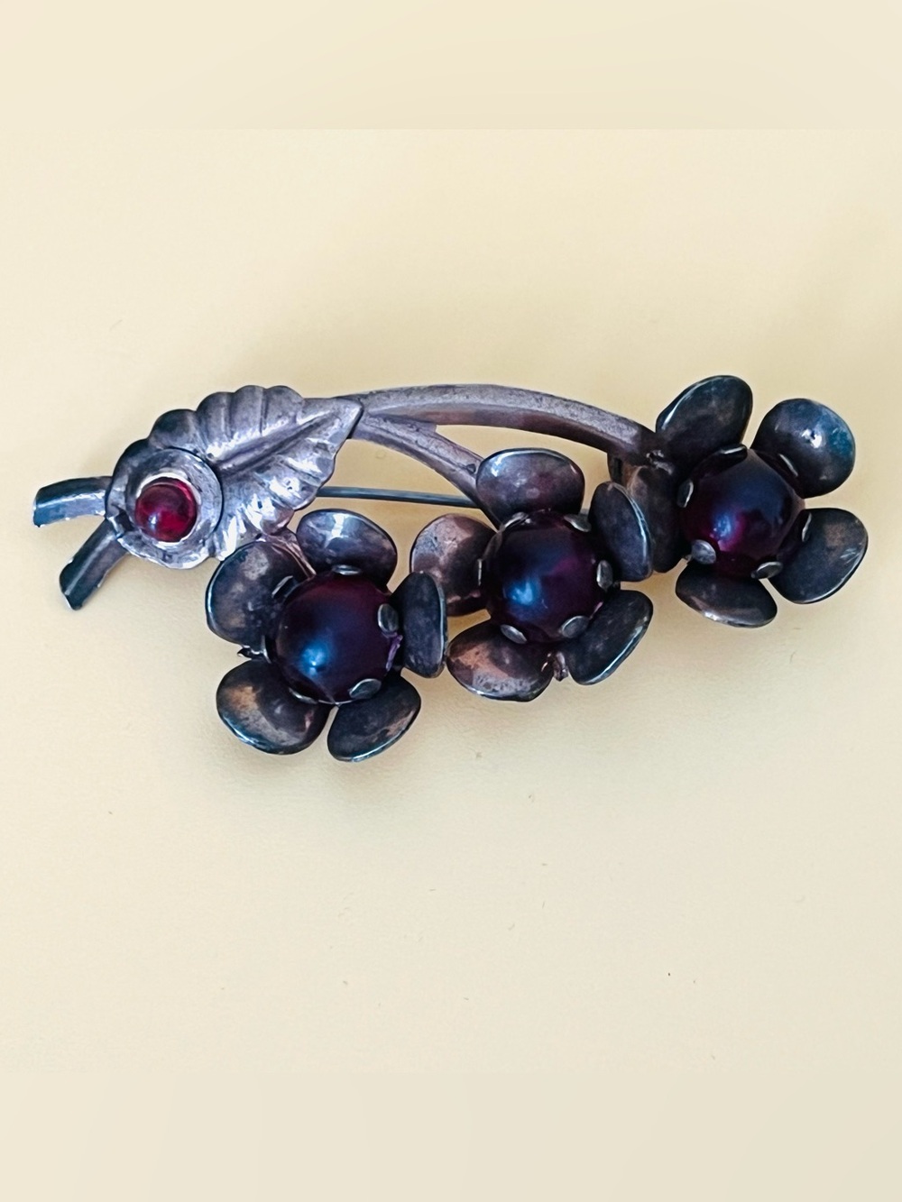 Vintage Floral Red and copper Brooch